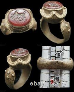 Antique Old Seljik Era Excellent Encarved Wonderful Royal Preowned Brass Ring