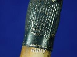 Antique Old Vintage US Silver Wood Walking Stick Cane Head Handle