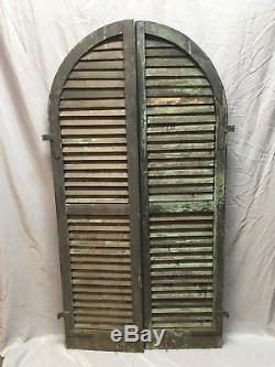 Antique Pair Arched Dome Top Wood Louvered Shutters 62x16 Old Vtg 228-18E