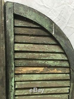Antique Pair Arched Dome Top Wood Louvered Shutters 62x16 Old Vtg 228-18E