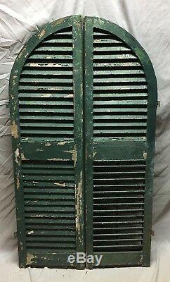 Antique Pair Arched Dome Top Wood Louvered Window Shutters 15X54 Old Vtg 22-19C
