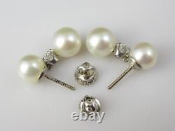Antique Pearl Diamond Earrings Art Deco Vintage Old Mine 14K White Drop Dangle