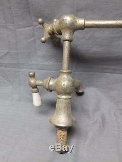 Antique Peck Bros Nickel Brass Barber Bridge Sink Faucet Valves Old Vtg 36-17E