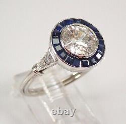 Antique Platinum Old Miner Diamond and Sapphire Halo Engagement Ring Size 7.5