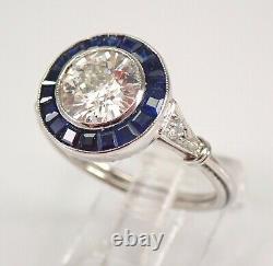 Antique Platinum Old Miner Diamond and Sapphire Halo Engagement Ring Size 7.5