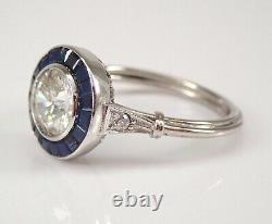 Antique Platinum Old Miner Diamond and Sapphire Halo Engagement Ring Size 7.5