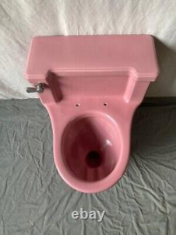 Antique Rose Du Berry Pink Low Boy Deco 1 Piece Toilet Old Vtg Standard 174-22E