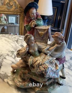 Antique Sceaux Statue Gallant Woman Love Booklet Kid Earthenware Rare Old 18th