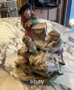 Antique Sceaux Statue Gallant Woman Love Booklet Kid Earthenware Rare Old 18th