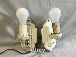 Antique Sconce Pair Cast Iron Wall Light Fixtures Old Vtg Art Nouveau 312-20E