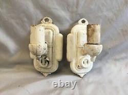 Antique Sconce Pair Cast Iron Wall Light Fixtures Old Vtg Art Nouveau 312-20E