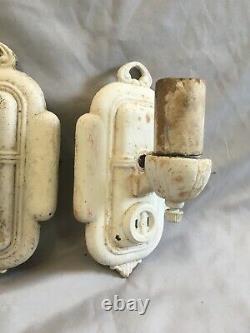 Antique Sconce Pair Cast Iron Wall Light Fixtures Old Vtg Art Nouveau 312-20E