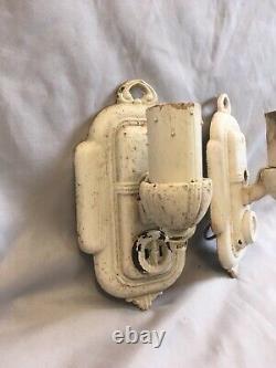 Antique Sconce Pair Cast Iron Wall Light Fixtures Old Vtg Art Nouveau 312-20E