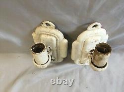 Antique Sconce Pair Cast Iron Wall Light Fixtures Old Vtg Art Nouveau 312-20E