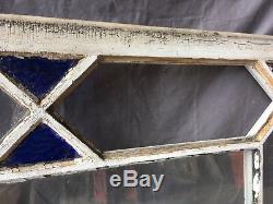 Antique Stained Colored Glass Transom Window Sash 23x40 Old Shabby Vtg 543-18E
