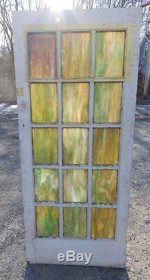 Antique Stained Slag Glass 15 Lite Window Door 64x28 Shabby Old Vtg Chic 531-18P