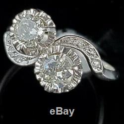 Antique Toi at Moi Ring Old European & Rose Cut Diamonds Platinum Engagement