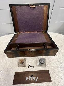 Antique VICTORIAN WRITING DESK Old MOP Inlay TRAVELING Lap SECRETARY Box