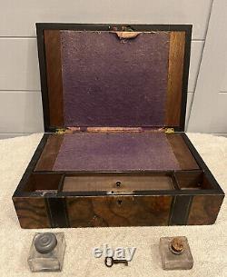 Antique VICTORIAN WRITING DESK Old MOP Inlay TRAVELING Lap SECRETARY Box