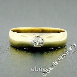 Antique Victorian 14K Gold. 15ct Old Mine Bezel Diamond Solitaire Wide Band Ring