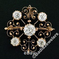 Antique Victorian 14k Gold 2.40ct Old European & Mine Cut Diamond Pendant Brooch