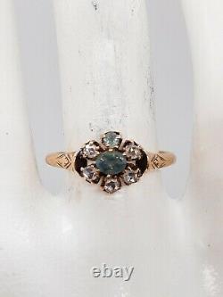 Antique Victorian 1860s Old Mine Cut Diamond Alexandrite 14k Yellow Gold Ring