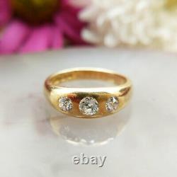 Antique Victorian 18ct Gold Old Cut Diamond Gypsy Ring, Vintage Trilogy, UK N