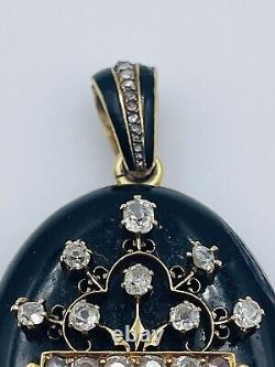Antique Victorian 18k Gold Old Mine Cut Diamond Enamel Large Locket Pendant 37g