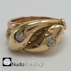 Antique Victorian Double Snake Ring 14k Rose Gold Old Cut Diamonds