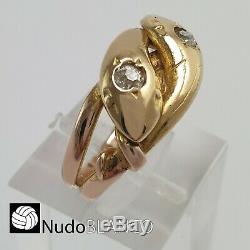 Antique Victorian Double Snake Ring 14k Rose Gold Old Cut Diamonds