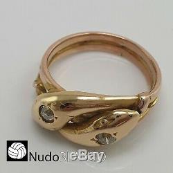 Antique Victorian Double Snake Ring 14k Rose Gold Old Cut Diamonds