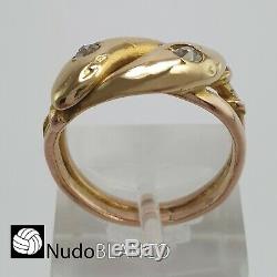 Antique Victorian Double Snake Ring 14k Rose Gold Old Cut Diamonds