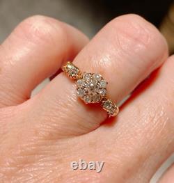 Antique Victorian Era Old Mine Cut Diamond. 70 Cluster Ring 18k Gold size 4.5