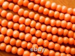 Antique Victorian Old Natural Salmon Coral Bead 4-strand Necklacesterling Clasp