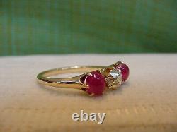 Antique Victorian Ruby and Old Mine Cut Diamond Ring 18K Gold