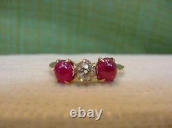 Antique Victorian Ruby and Old Mine Cut Diamond Ring 18K Gold