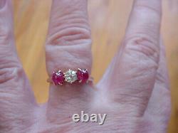 Antique Victorian Ruby and Old Mine Cut Diamond Ring 18K Gold