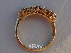 Antique Victorian carved 18k yellow gold ruby and old cut diamond ring