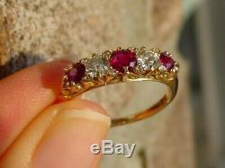 Antique Victorian carved 18k yellow gold ruby and old cut diamond ring
