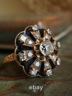 Antique Victorian/edwardian Old Mine Cut Diamond & Black Enamel Ring 1.00ct