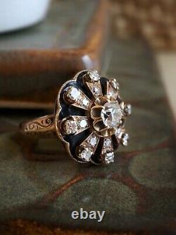 Antique Victorian/edwardian Old Mine Cut Diamond & Black Enamel Ring 1.00ct
