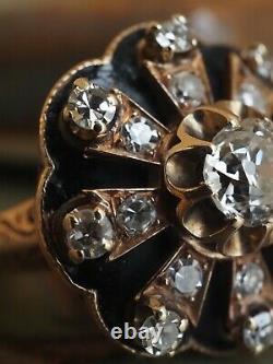 Antique Victorian/edwardian Old Mine Cut Diamond & Black Enamel Ring 1.00ct
