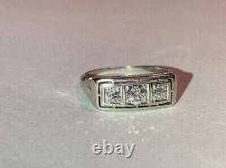 Antique Vintage 18K White Gold Filigree Old Mine Cut Diamond Ring Size 5.5