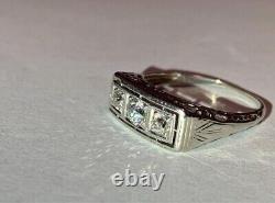 Antique Vintage 18K White Gold Filigree Old Mine Cut Diamond Ring Size 5.5