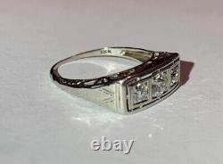 Antique Vintage 18K White Gold Filigree Old Mine Cut Diamond Ring Size 5.5