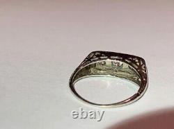 Antique Vintage 18K White Gold Filigree Old Mine Cut Diamond Ring Size 5.5