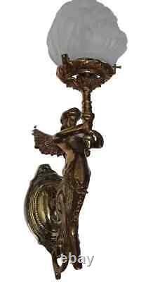 Antique Vintage Art Deco Nouveau Brass Mermaid Wall Sconces Fixture Light Lamp