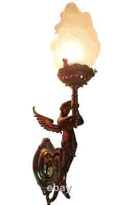 Antique Vintage Art Deco Nouveau Brass Mermaid Wall Sconces Fixture Light Lamp