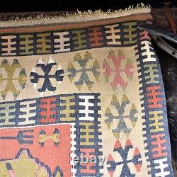 Antique Vintage Aztec Afghan Geometric Old Wool Kilim Floor Rug Carpet