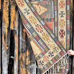 Antique Vintage Aztec Afghan Geometric Old Wool Kilim Floor Rug Carpet